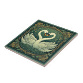 Swan Couple Art Nouveau Forest Green Wall Accent タイル (側面)