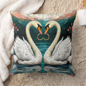 Swan Couple Forming Heart Shape クッション (ブランケット)