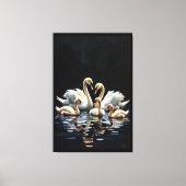Swan Family on Black Lake Artwork キャンバスプリント (正面)