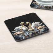 Swan Family on Black Lake Artwork コースター (左側)