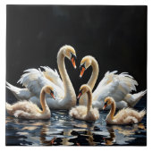 Swan Family on Black Lake Artwork タイル (正面)