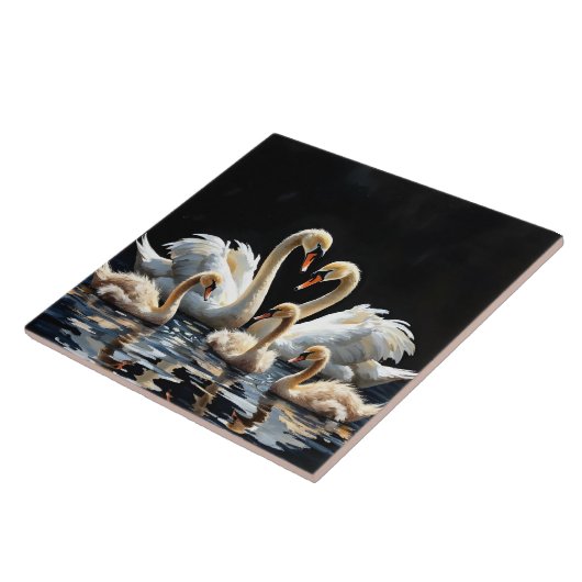 Swan Family on Black Lake Artwork タイル (側面)