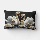 Swan Family on Black Lake Artwork ランバークッション (裏面)
