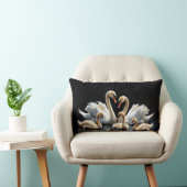 Swan Family on Black Lake Artwork ランバークッション (椅子)