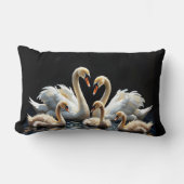 Swan Family on Black Lake Artwork ランバークッション (正面)