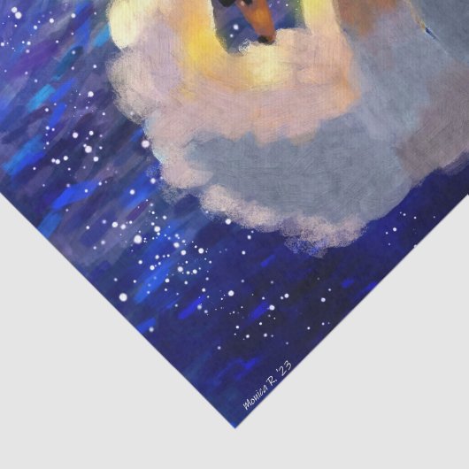 Swan Floating on Sunlit Water Blue White Decoupage 薄葉紙 (詳細)