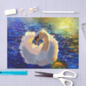 Swan Floating on Sunlit Water Blue White Decoupage 薄葉紙 (クラフト)
