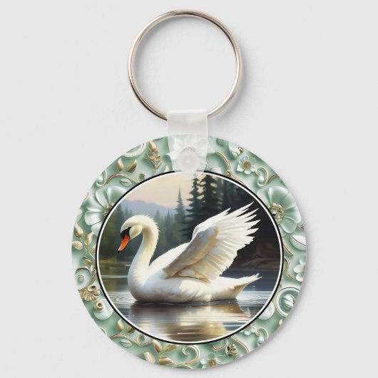 Swan Glides Gracefully on Lake キーホルダー (正面)
