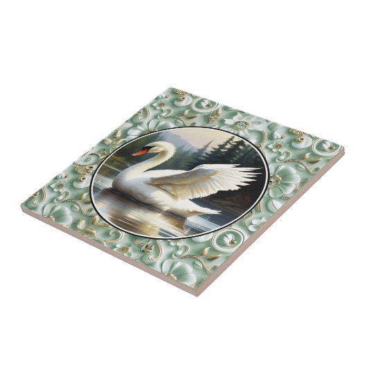 Swan Glides Gracefully on Lake タイル (側面)