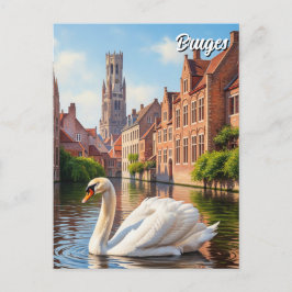 Swan in Bruges Belgium Travel Souvenir ポストカード