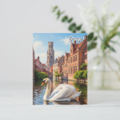 Swan in Bruges Belgium Travel Souvenir ポストカード (スタンド正面)