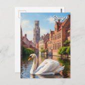 Swan in Bruges Belgium Travel Souvenir ポストカード (正面/裏面)