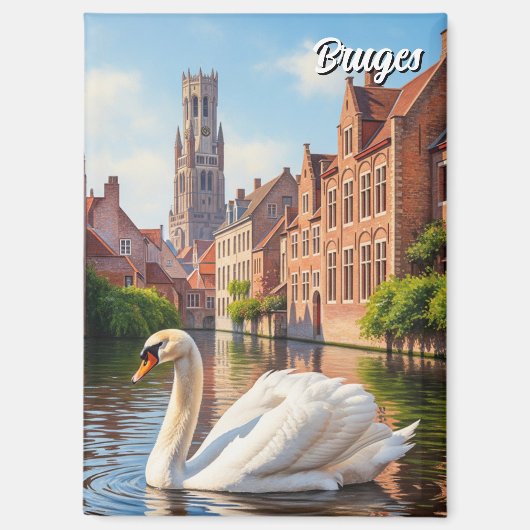 Swan in Bruges Belgium Travel Souvenir マグネット (正面)