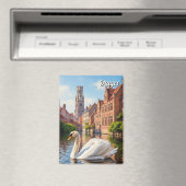 Swan in Bruges Belgium Travel Souvenir マグネット (インサイチュ (食洗機))