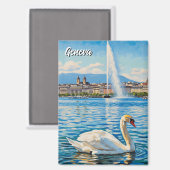Swan in Geneva Switzerland Travel  マグネット (正面/裏面)