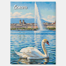 Swan in Geneva Switzerland Travel  マグネット