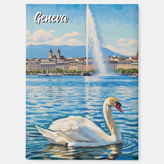Swan in Geneva Switzerland Travel  マグネット (正面)