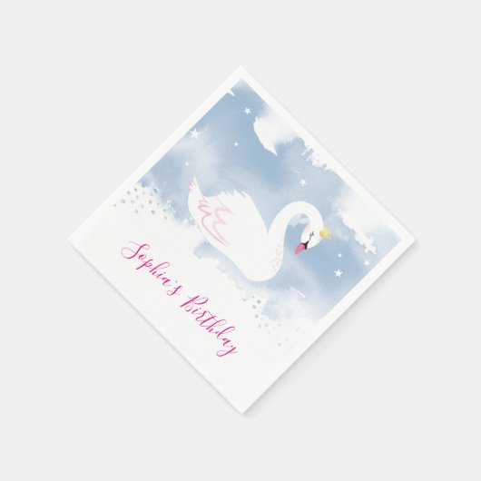 SWAN LAKEエレガント金ゴールドクラウンピンク青の水色 スタンダードカクテルナプキン (角)