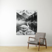 Swan Lake Mountain | Black and White Ink art  タペストリー (インサイチュ)