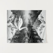 Swan Lake Mountain | Black and White Ink art  タペストリー (正面(横))