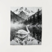 Swan Lake Mountain | Black and White Ink art  タペストリー (正面)