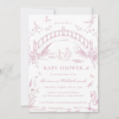 Swan Lake Pink Toile Chinoiserie Girl Baby Shower 招待状 (正面)