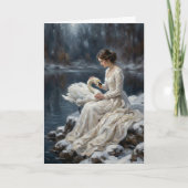 Swan Maiden Winter Lake Romance Fantasy Art カード (正面)