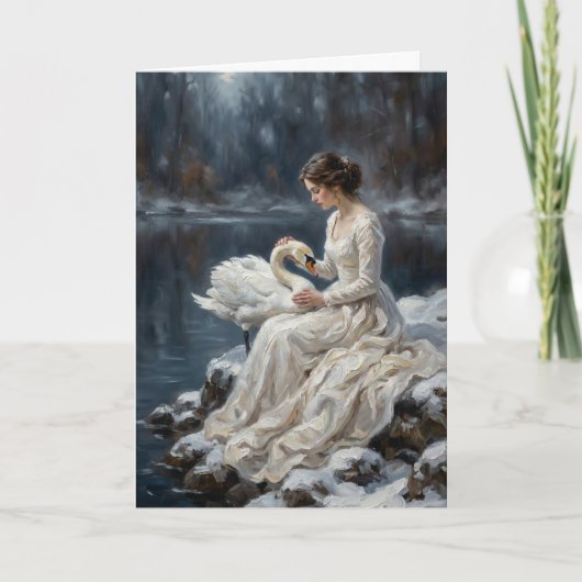Swan Maiden Winter Lake Romance Fantasy Art カード (正面)