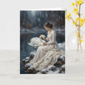 Swan Maiden Winter Lake Romance Fantasy Art カード (黄色い花)