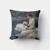 Swan Maiden Winter Lake Romance Fantasy Art クッション (正面)