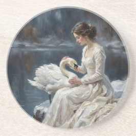 Swan Maiden Winter Lake Romance Fantasy Art コースター