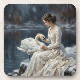 Swan Maiden Winter Lake Romance Fantasy Art コースター
