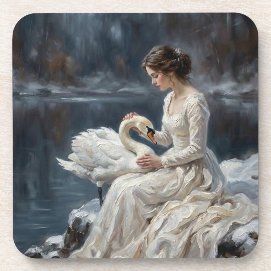 Swan Maiden Winter Lake Romance Fantasy Art コースター (正面)