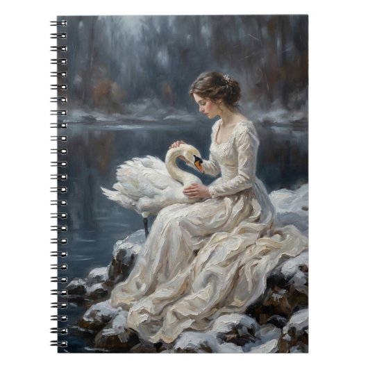 Swan Maiden Winter Lake Romance Fantasy Art ノートブック (正面)