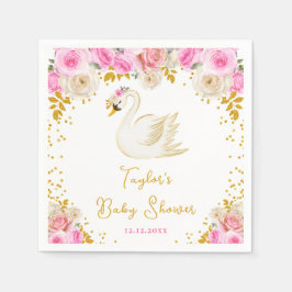 Swan Pink and Gold Roses Baby Shower スタンダードカクテルナプキン