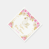Swan Pink and Gold Roses Baby Shower スタンダードカクテルナプキン (角)