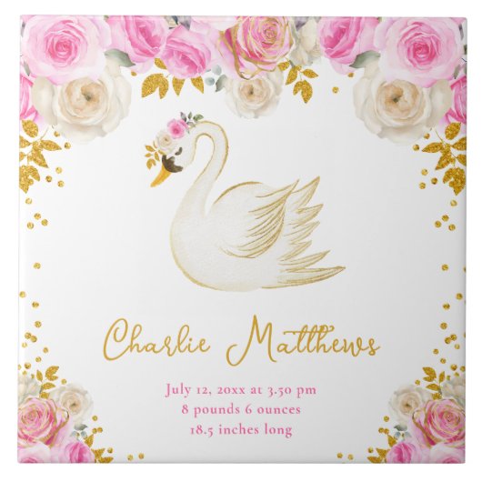 Swan Pink and Gold Roses Birth Statistics タイル (正面)