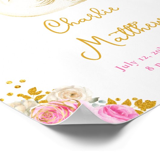 Swan Pink and Gold Roses Birth Statistics ポスター (角)
