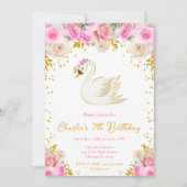 Swan Pink and Gold Roses Birthday Party 招待状 (正面)