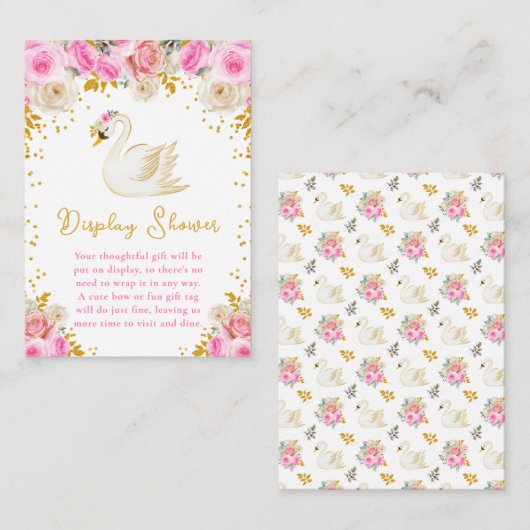 Swan Pink and Gold Roses Display Shower エンクロージャーカード (正面/裏面)