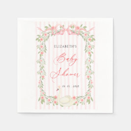 Swan Pink Bow Floral Baby Shower スタンダードカクテルナプキン