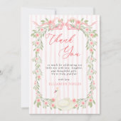 Swan Pink Bow Floral Roses Baby Shower サンキューカード (正面)