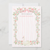 Swan Pink Bow Floral Roses Baby Shower サンキューカード (正面)