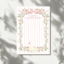 Swan Pink Bow Floral Roses Baby Shower ノートカード