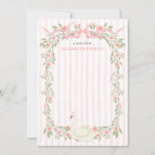 Swan Pink Bow Floral Roses Baby Shower ノートカード (正面)