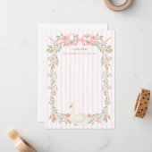 Swan Pink Bow Floral Roses Baby Shower ノートカード (正面/裏面インサイチュ)