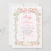 Swan Pink Bow Floral Roses Baby Shower 招待状 (正面)