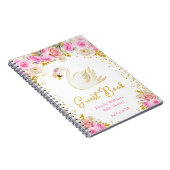 Swan Pink Gold Roses Baby Shower Guest Book ノートブック (右側)