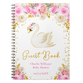 Swan Pink Gold Roses Baby Shower Guest Book ノートブック