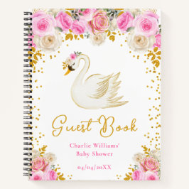 Swan Pink Gold Roses Baby Shower Guest Book ノートブック